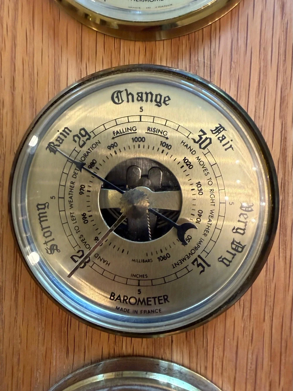 Vintage Solid Oak Handmade Wall Weather Station Thermometer Barometer Hygrometer